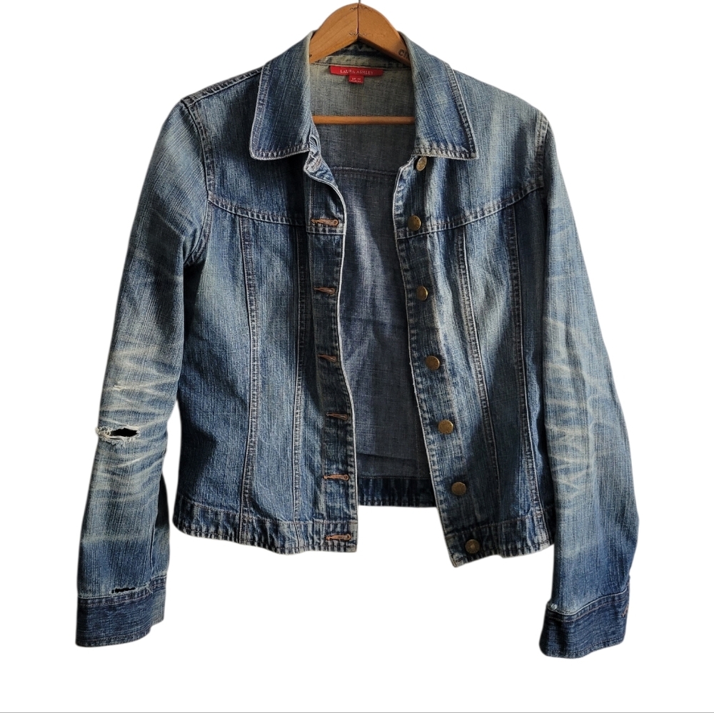 LAURA ASHLEY Distressed Jean Jacket 6